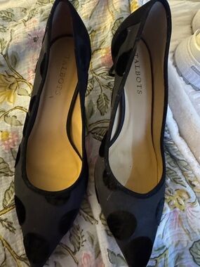 Talbots Black Suede Polka Dot Pointed-Toe Pumps